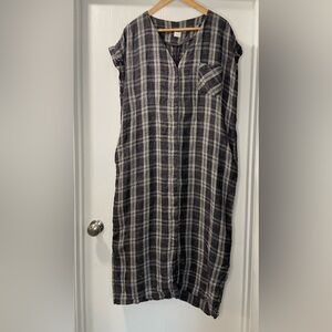 Poetry Linen Button Down Maxi Shirt Dress in Grey. Size 14